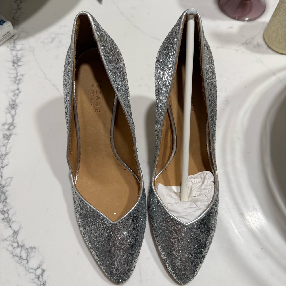 Sezane Silver Glitter Heels